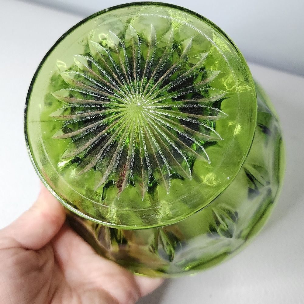 Vintage Anchor Hocking Emerald Green Glass Thumbprint Pedestal Candy Dish Bowl - Picture 4 of 5
